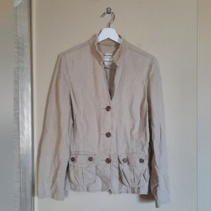 Women's Beige Linen Blend Y2k Jacket Academia Equestrian